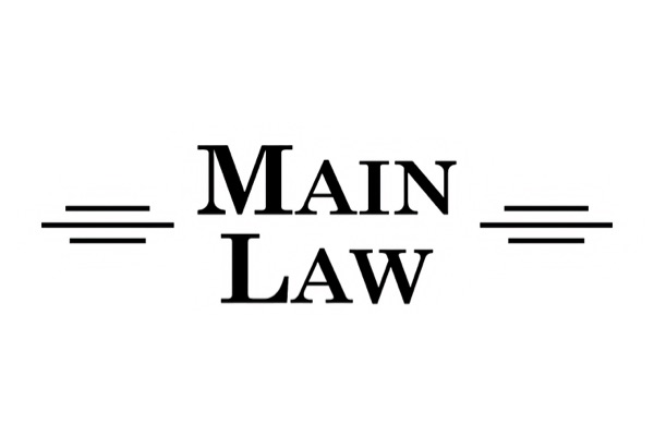 The logo for Main Law features the words "MAIN" and "LAW" stacked in black serif font, flanked by two sets of parallel horizontal lines.