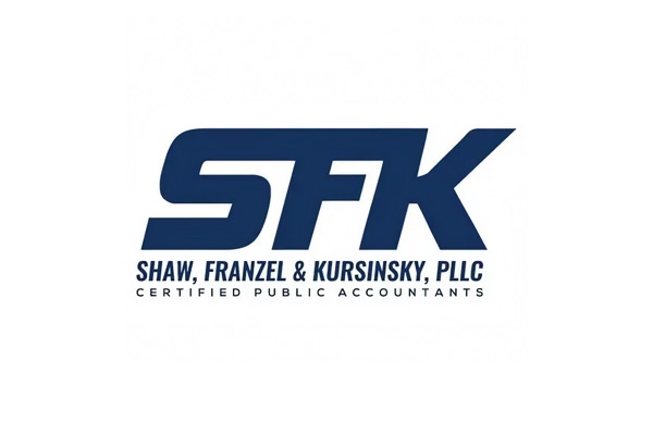 A logo for Shaw, Franzel & Kursinsky, PLLC, featuring large, stylized blue letters "SFK" above the full company name and "Certified Public Accountants."
