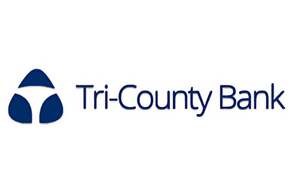 The logo for Tri-County Bank features a blue geometric symbol resembling a stylized T, alongside the words 'Tri-County Bank' in blue letters.